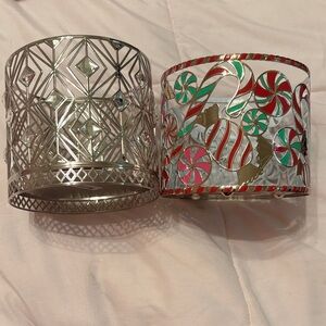 Bath and Body Works 3 Wick Holders. Festive and Silver Candle Holders
